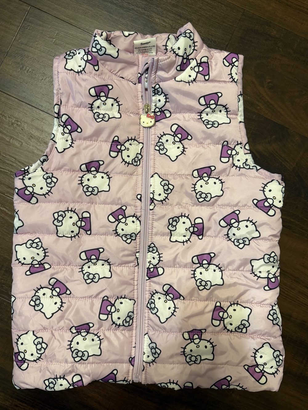 Hello Kitty Girls 8/10 Pink Puffer Vest Sanrio All Over Print Zip Jacket